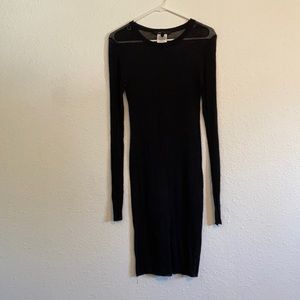 BCBG black bodycon sheer long sleeve stretchy dress